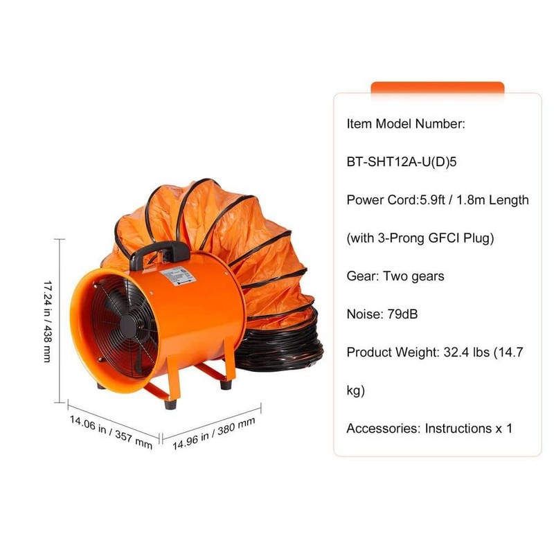 SKYSHALO 12 in Portable Ventilator 2 Speed 560W Industrial Blower 2894 CFM - Image 7