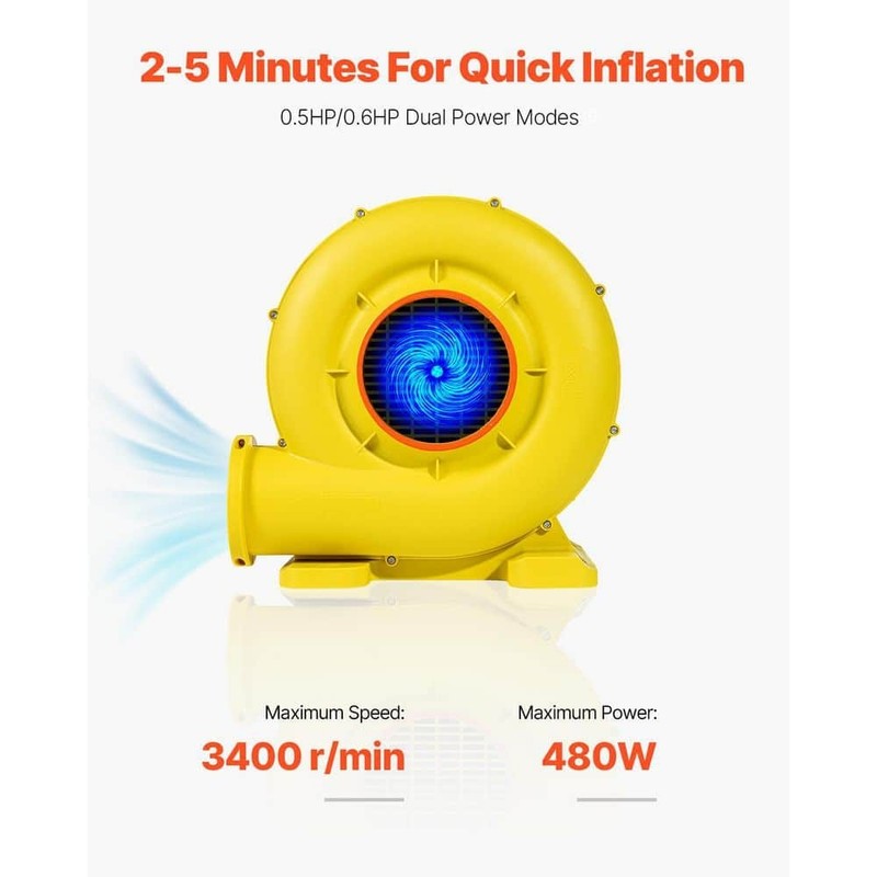 SVOPES Inflatable Blower, 12.1 in. 2 Speeds Blower Fan in. Yellow with 0.5 - Image 3