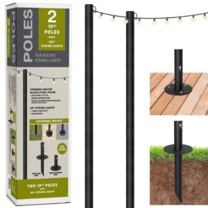 Excello 2-Pack 10 ft Outdoor String Light Poles W/ 50 ft LED Globe Bulb String