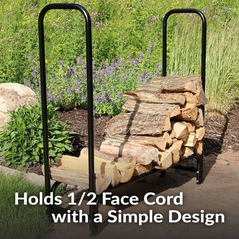 Sunnydaze 4 ft. Black Steel Firewood Log Rack with Cover - Image 2