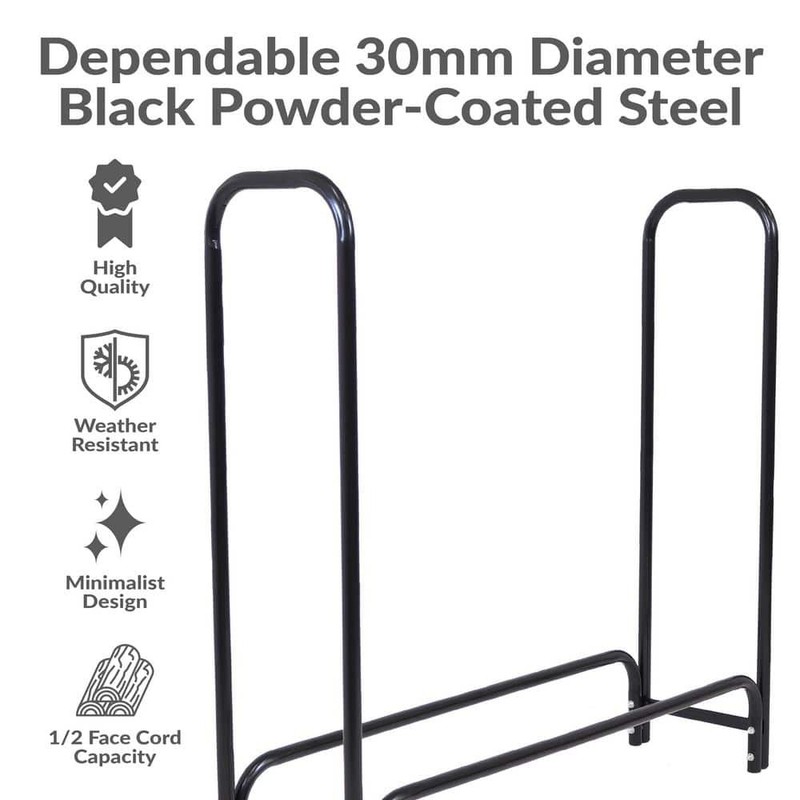Sunnydaze 4 ft. Black Steel Firewood Log Rack with Cover - Image 3