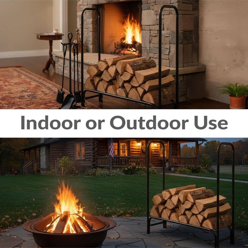 Sunnydaze 4 ft. Black Steel Firewood Log Rack with Cover - Image 5