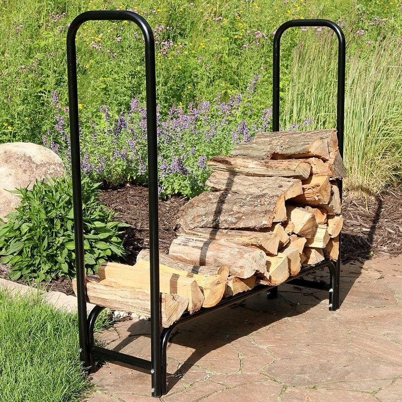 Sunnydaze 4 ft. Black Steel Firewood Log Rack with Cover - Image 8