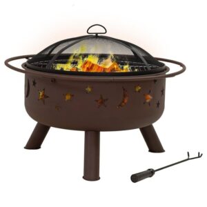 Sunnydaze Cosmic 30 in. x 20 in. Round Bronze Steel Wood Burning Fire