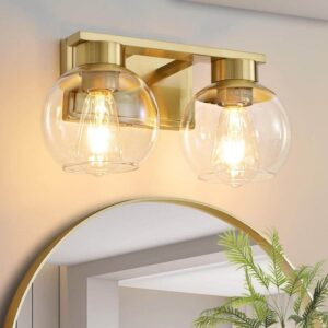 Deyidn 13.7" 2-Light Gold Bathroom Vanity Light Fixture w/ Clear Glass Shades