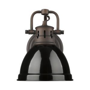 Golden Lighting Duncan 8.25 in. 1-Light Rubbed Bronze Vanity Light w/Black Shade