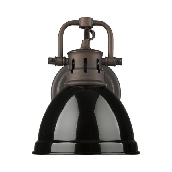 Golden Lighting Duncan 8.25 in. 1-Light Rubbed Bronze Vanity Light w/Black Shade