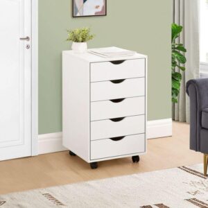 HOMESTOCK White 5-Drawer Wooden Lateral Office File Cabinet for Home