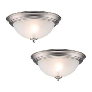 12.75 in 2-Light Brushed Nickel Flush Mount Ceiling Light w/Frosted Shade 2PK
