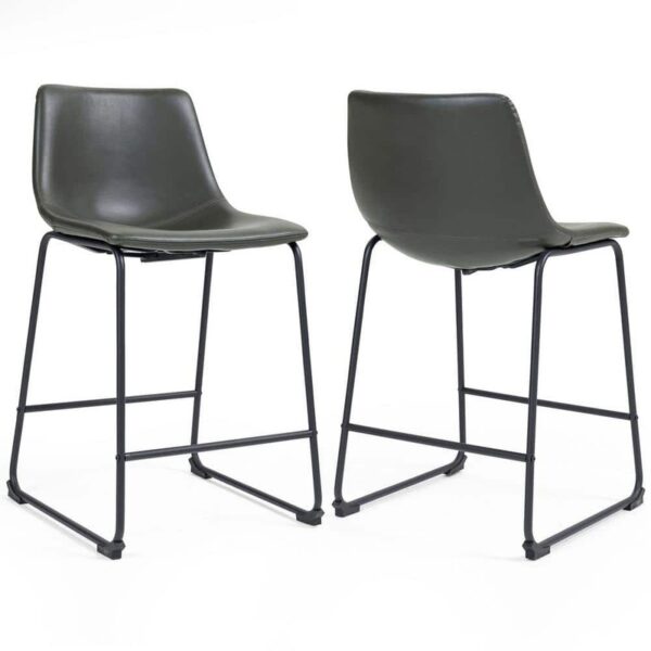 Glamour Home Adan 23.5 in Vintage Grey Faux Leather Counter Stools Set of 2