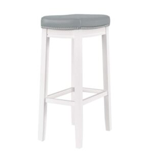 Linon Concord 32.25 in White Gray Backless Wood Bar Stool w/ Faux Leather Seat