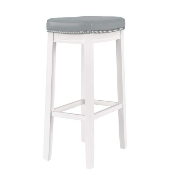 Linon Concord 32.25 in White Gray Backless Wood Bar Stool w/ Faux Leather Seat