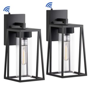 HKMGT Black Dusk to Dawn Outdoor Hardwired Wall Lantern Sconce Trapezoid 2PK