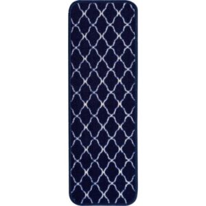 Beverly Rug Trellis Navy 26x8.5 in Non-Slip Stair Tread Covers Rubber Back 11pc