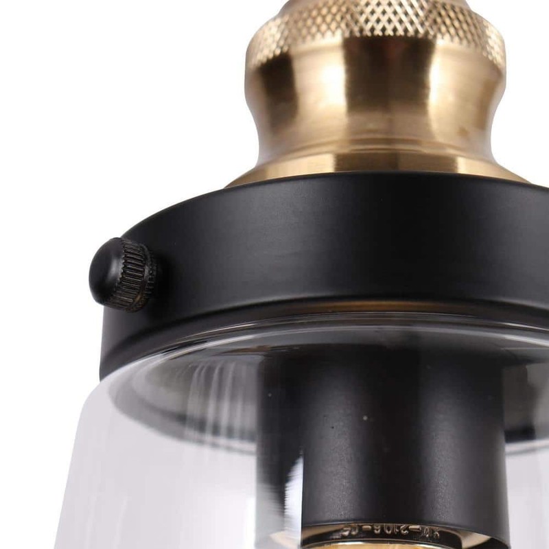 Uolfin Modern Black Brass Cylinder Kitchen Island Pendant Light w/ Glass Shade - Image 6