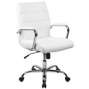 Flash Furniture Whitney White Faux Leather Mid-Back Gold Executive Office Chair