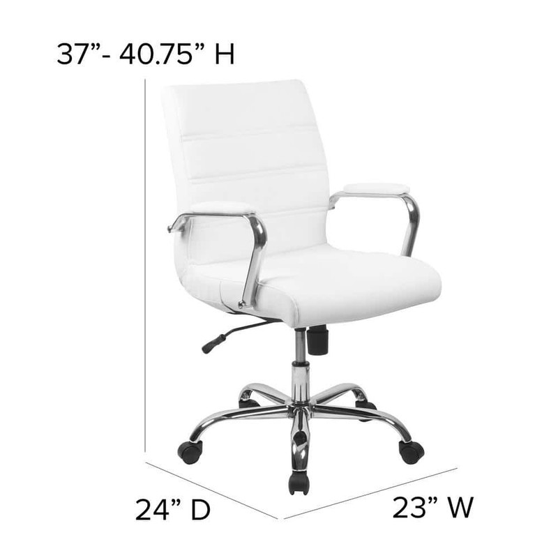 Flash Furniture Whitney White Faux Leather Mid-Back Gold Executive Office Chair - Image 3