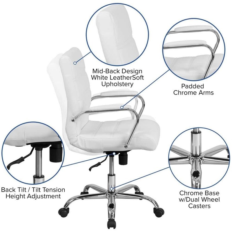 Flash Furniture Whitney White Faux Leather Mid-Back Gold Executive Office Chair - Image 7