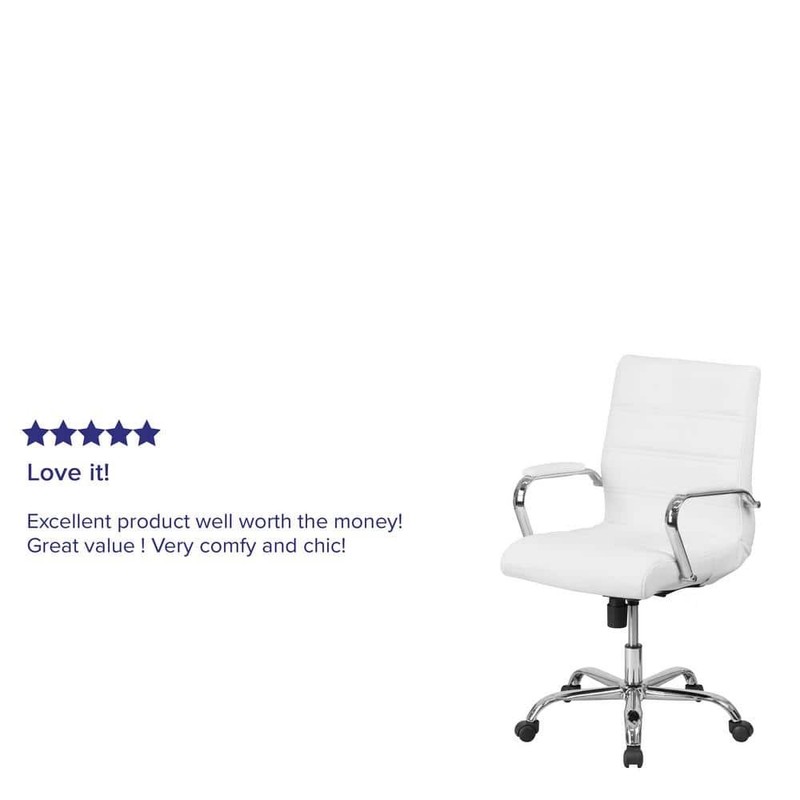 Flash Furniture Whitney White Faux Leather Mid-Back Gold Executive Office Chair - Image 8