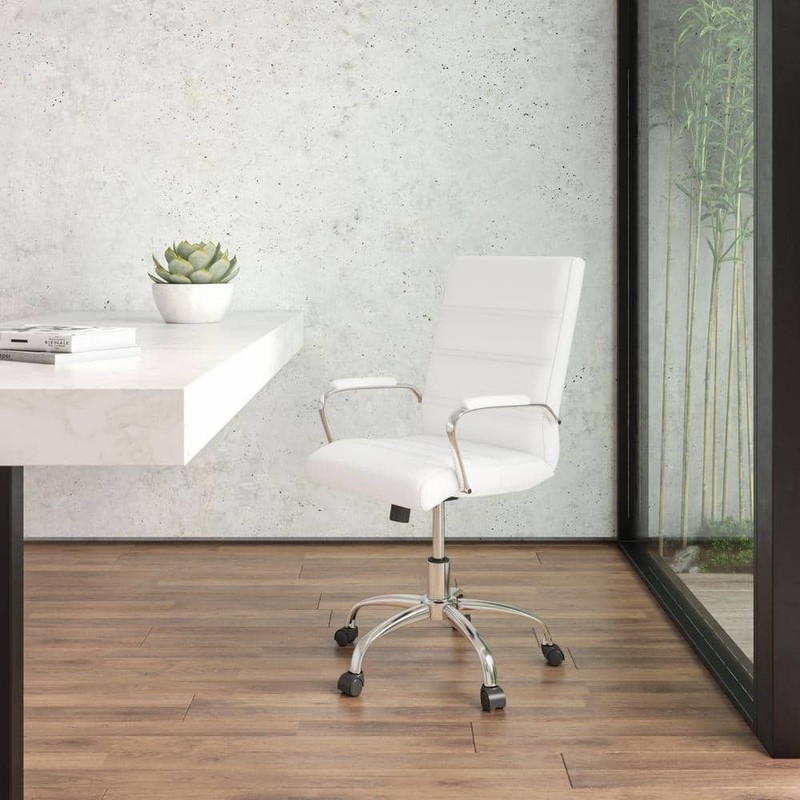 Flash Furniture Whitney White Faux Leather Mid-Back Gold Executive Office Chair - Image 9