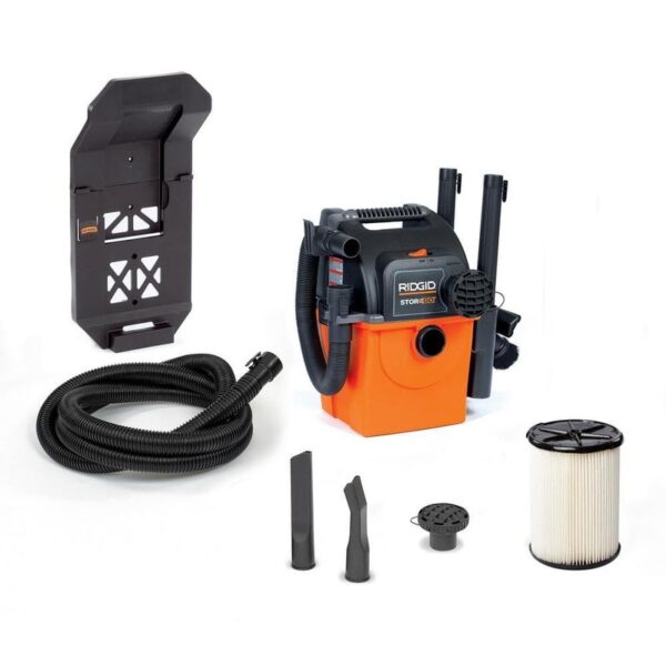 RIDGID 5 Gal. 5.0 Peak HP Portable Wall Mount Shop Vacuum Wet Dry Vac w/Filter