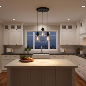 YANSUN 3-Light Black Vintage Cluster Pendant Ceiling Light w/ Clear Glass Shade