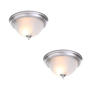 Commercial Electric 13" 2-Light Brushed Nickel Flush Mount Frosted Glass 2-Pack