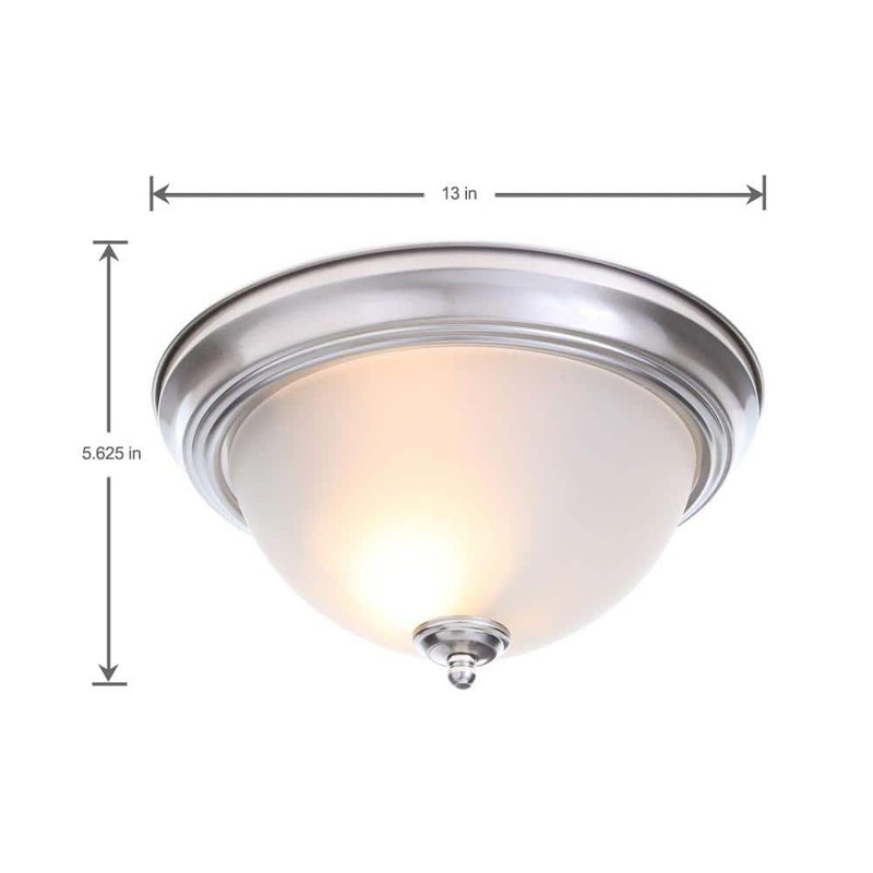 Commercial Electric 13" 2-Light Brushed Nickel Flush Mount Frosted Glass 2-Pack - Image 4