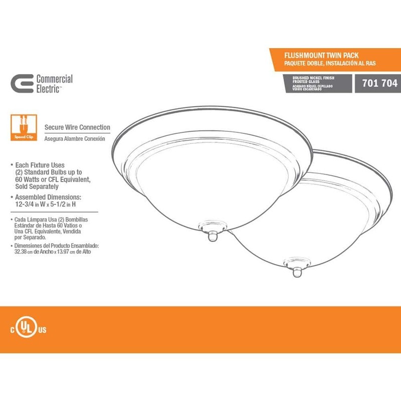 Commercial Electric 13" 2-Light Brushed Nickel Flush Mount Frosted Glass 2-Pack - Image 11