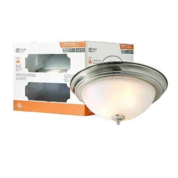 Commercial Electric 13" 2-Light Brushed Nickel Flush Mount Frosted Glass 2-Pack - Image 14