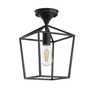 YANSUN 7" 1-Light Black Modern Lantern Semi Flush Ceiling Light Hallway Bedroom
