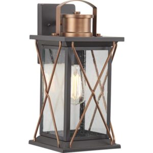 Progress Lighting Barlowe 1-Light Antique Bronze Clear Seeded Glass Wall Lantern