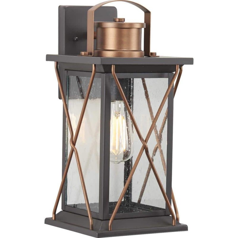 Progress Lighting Barlowe 1-Light Antique Bronze Clear Seeded Glass Wall Lantern