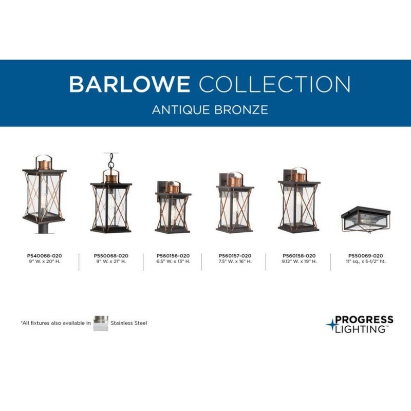 Progress Lighting Barlowe 1-Light Antique Bronze Clear Seeded Glass Wall Lantern - Image 3