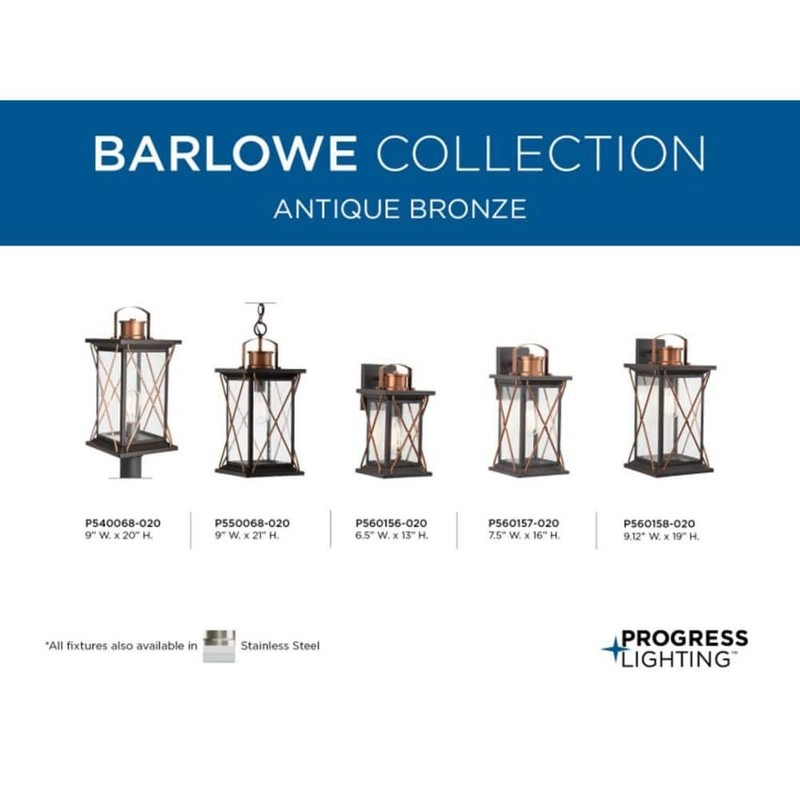 Progress Lighting Barlowe 1-Light Antique Bronze Clear Seeded Glass Wall Lantern - Image 4