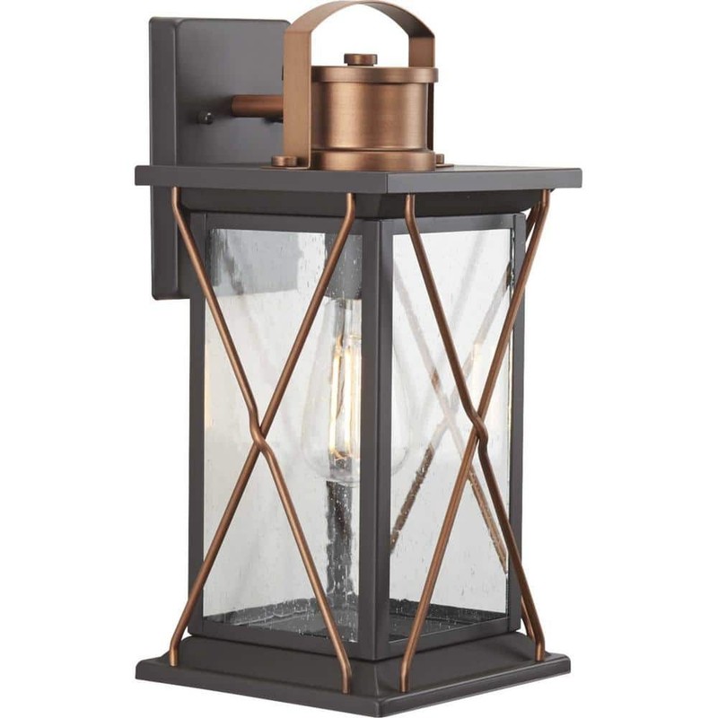 Progress Lighting Barlowe 1-Light Antique Bronze Clear Seeded Glass Wall Lantern - Image 5