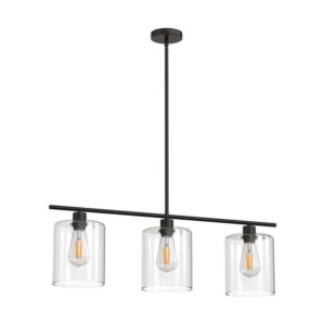 YANSUN 3-Light Matte Black Island Pendant with Clear Glass Shades