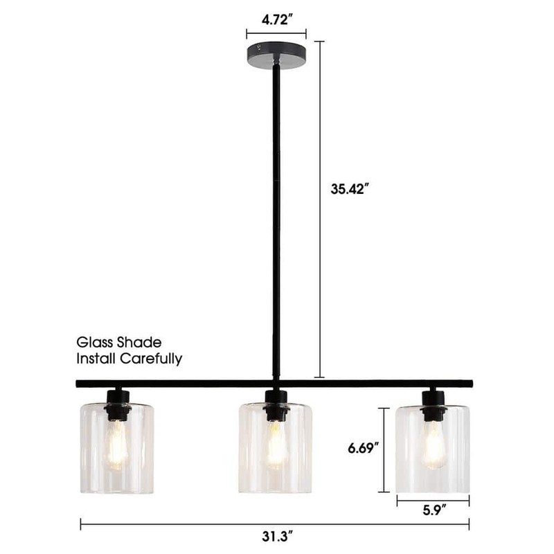 YANSUN 3-Light Matte Black Island Pendant with Clear Glass Shades - Image 3