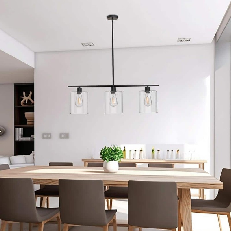 YANSUN 3-Light Matte Black Island Pendant with Clear Glass Shades - Image 4
