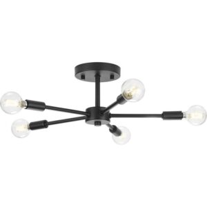 Progress Lighting Delayne 16" 5-Light Matte Black Semi-Flush Mount Light Etched