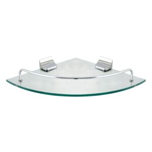 MODONA 9.5"x9.5" Glass Corner Shelf w/ Pre-Installed Rails Polished Chrome
