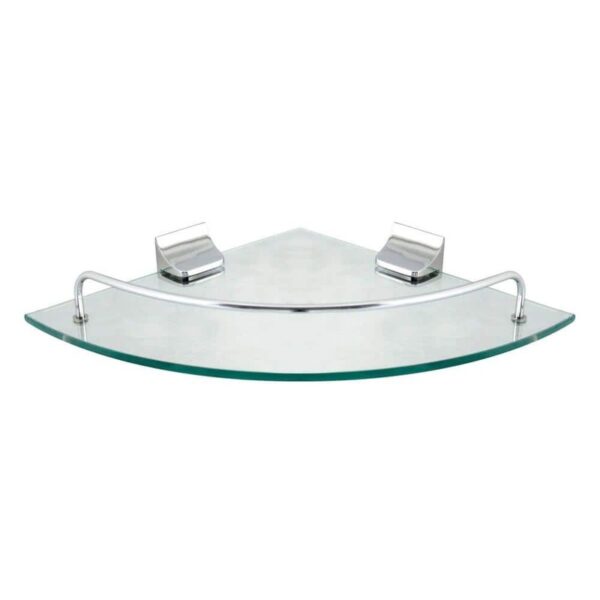 MODONA 9.5"x9.5" Glass Corner Shelf w/ Pre-Installed Rails Polished Chrome