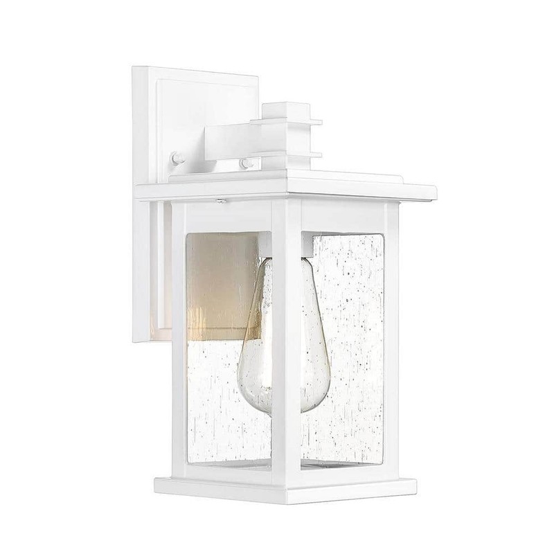 JAZAVA 1-Light White Weather Resistant Outdoor Wall Lantern Sconce Seeded Glass