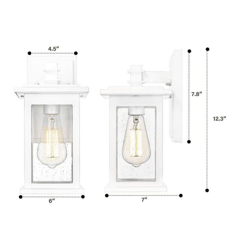 JAZAVA 1-Light White Weather Resistant Outdoor Wall Lantern Sconce Seeded Glass - Image 2