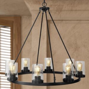 JONATHAN Y Pablo Ring 33.5 in 8-Light Oil Rubbed Bronze LED Chandelier w/ Glass