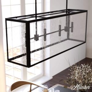 Hunter Felippe 8-Light Natural Iron Island Chandelier Clear Seeded Glass Shades