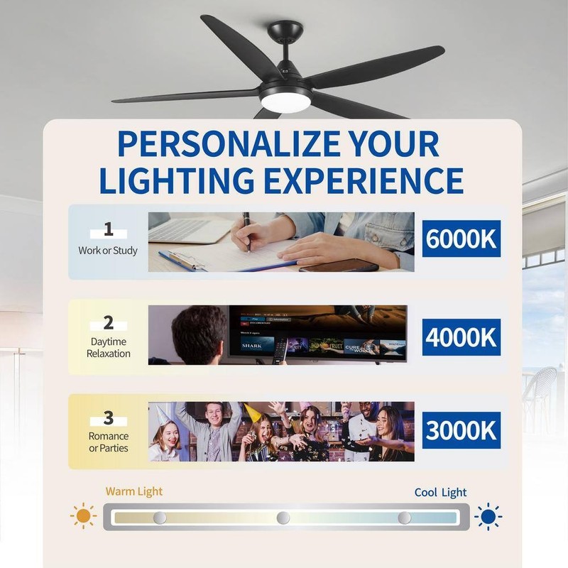 PUDO 56 in. Integrated LED Indoor Black Ceiling Fan Lighting with 5 Black Blades - Image 6