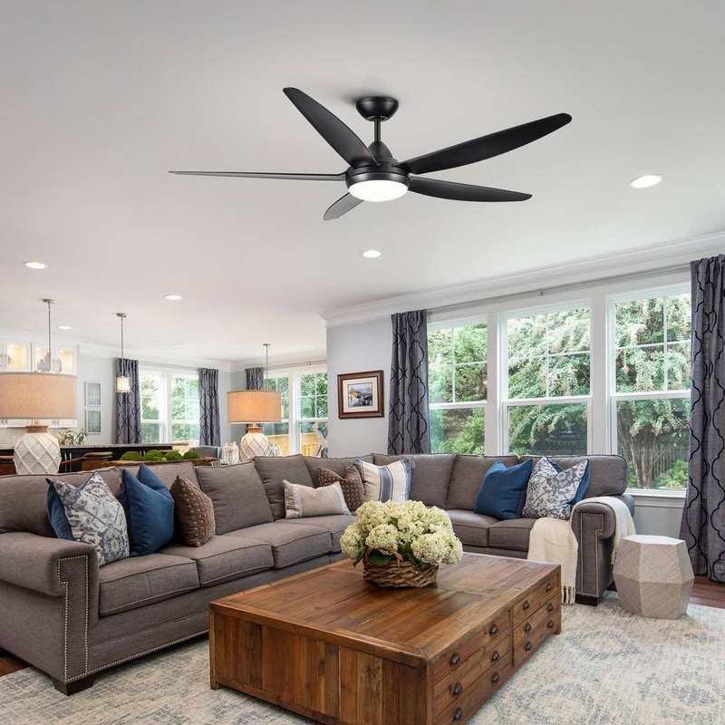 PUDO 56 in. Integrated LED Indoor Black Ceiling Fan Lighting with 5 Black Blades - Image 8
