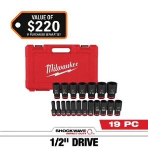 Milwaukee SHOCKWAVE 1/2 in. Drive SAE 6 Point Impact Socket Set (19-Piece)