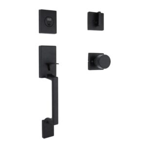 Home Decorators Bleecker Matte Black Door Handleset with Ridgeway Interior Knob